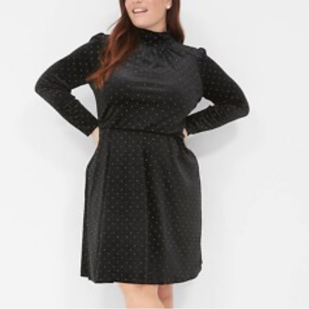 Lane Bryant Black Velvet Studded Mock Neck Dress